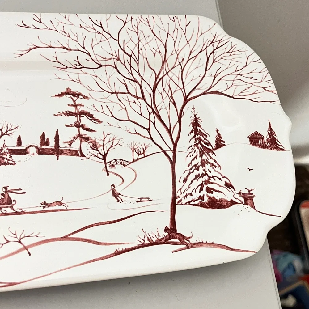 Juliska Country Estate Platter  Ruby Red Winter Main House Toile Tray